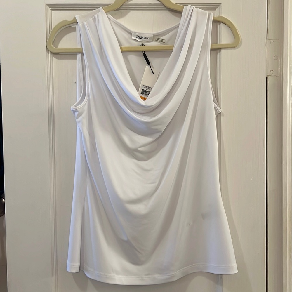White Calvin Klein cowl neck tank